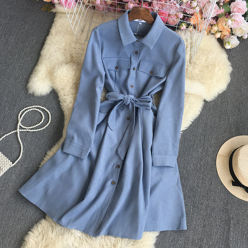 Women's fashion temperament long sleeve shirt dress