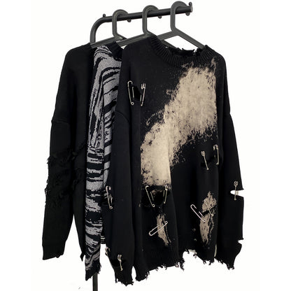 High Street Broken Pin Sweater Tie Dye Knitwear for Men and Women