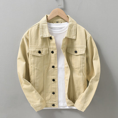 Men's denim jacket in French retro style casual plain