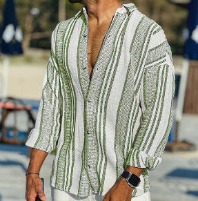 Striped casual long sleeve seer sucker shirt with 3D digital print