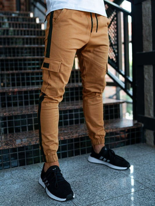Leather bound casual trousers for men