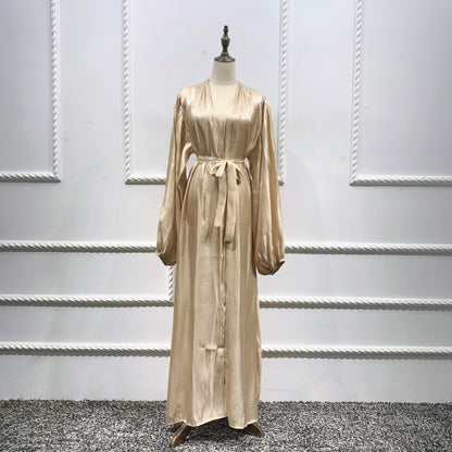 Eid Moslemisches Abaya Kleid Kimono Für Frauen Mode Glänzende Silklike Sommer Abayas Strickjacke Puff Hülse Dubai Türkei Kleidung