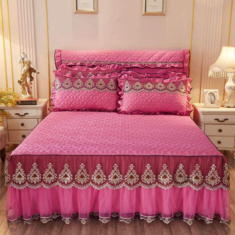 Quilted lace bed skirt