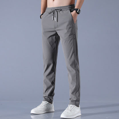 Summer Ice Silk Pants Men Thin Business Casual Pants Stretch Breathable Straight-leg Tracksuit Pants