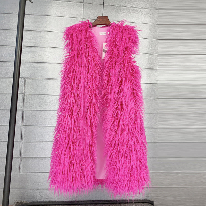 Long beach wool fur vest warm vest women's vest coat