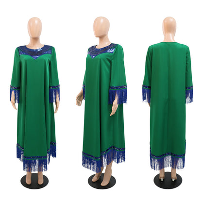 Morocco Women Sequins Tassel Muslim Abaya Kaftan Evening Dress