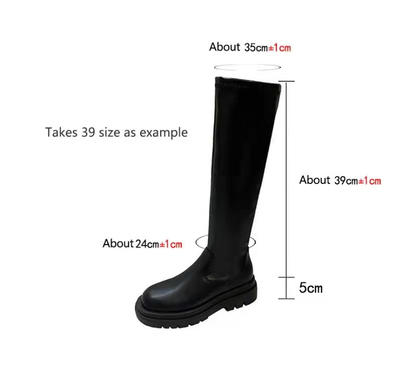 Dicke Sohle kniehohe Stiefel für Damen klobiger Absatz schwarze lange Stiefel Leder-Ritterstiefel modische Winterschuhe