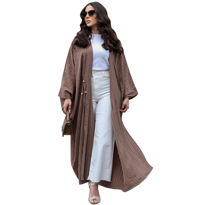 Muslim Women's Clothing Modest Modern Fashion Turkish Striped Casual Plus Size Abaya Cardigan Robe