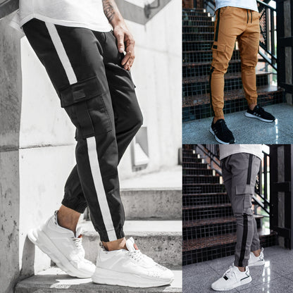 Leather bound casual trousers for men