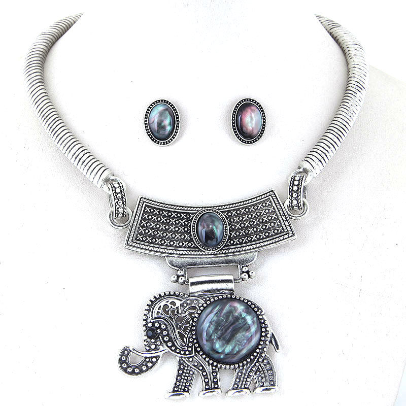 Einfaches und niedliches Elefantenhalsband-Halsketten-Ohrring-Set aus Metall