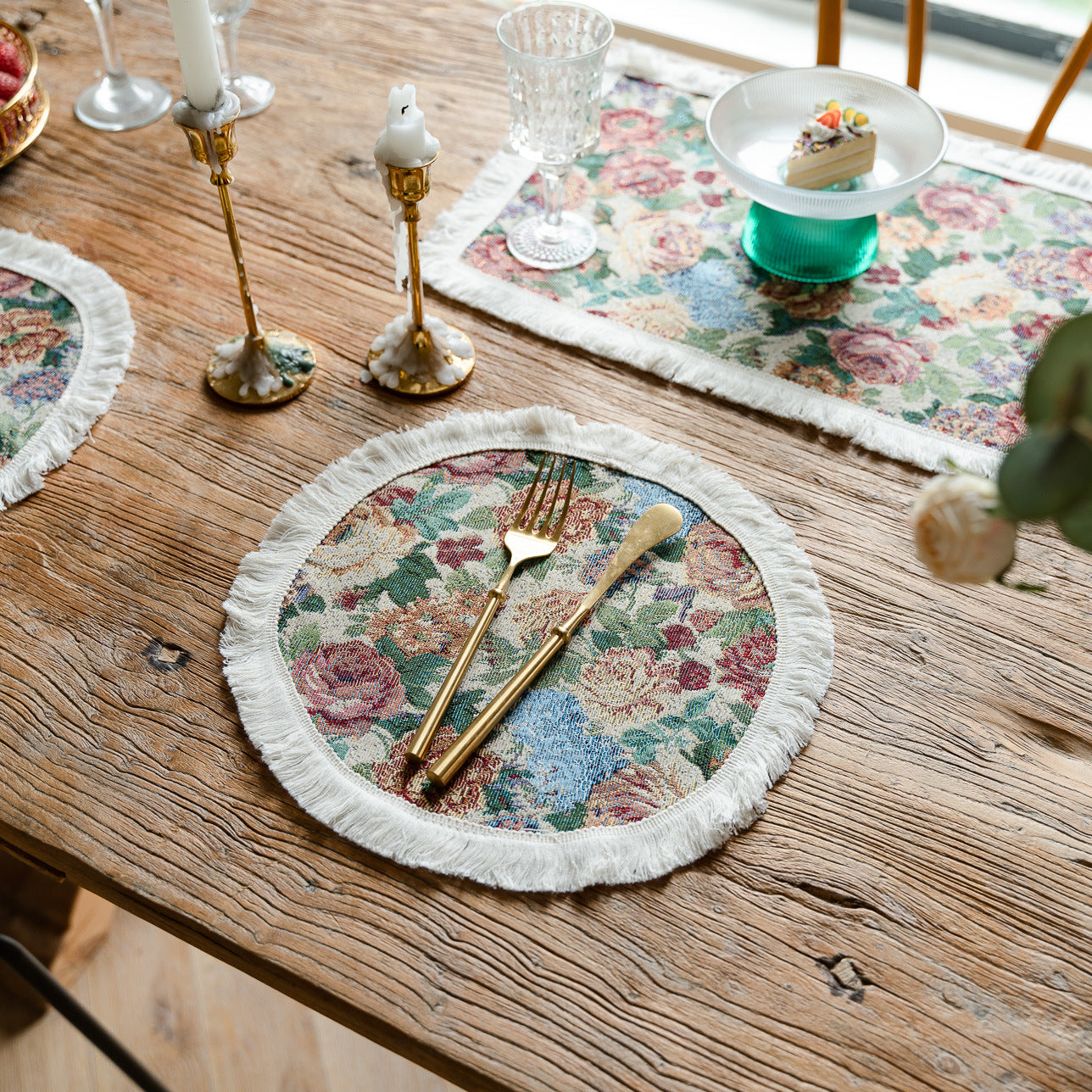 Round Table Mat with Tassel Flower Tablecloth Kitchen Decoration Long