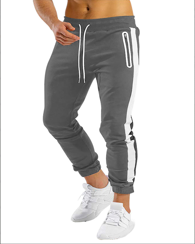 Trendy current running fitness sports pants for men with side contrast color velcro fastening