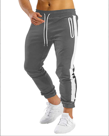 Trendy current running fitness sports pants for men with side contrast color velcro fastening