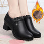 Mother Shoes Winter Leather Shoes Leather Mid Heel Thick Heel