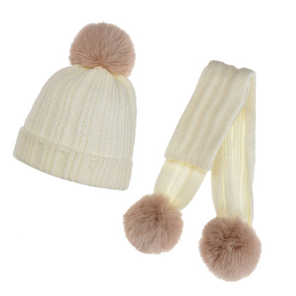 Baby Hut Schal Set Winter Nette Pompon Dicke Warme Gestrickte Beanie Schals Für Junge Mädchen Kinder Hüte Einfarbig Jungen mädchen Motorhaube