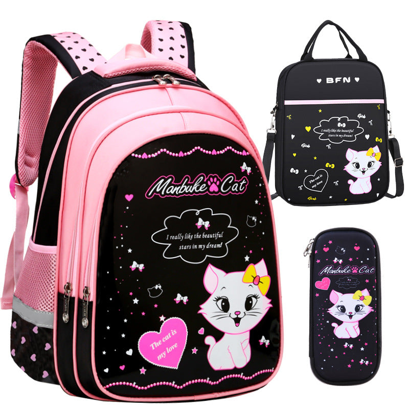 Children's school backpack with cute cat pattern