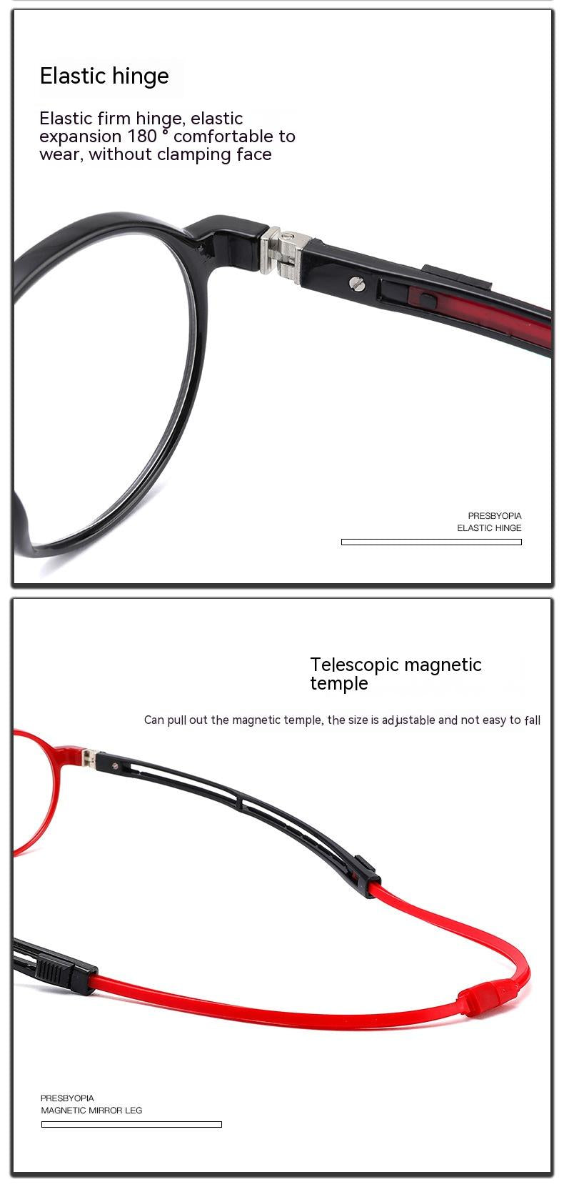 Portable retractable reading glasses with magnetic strap