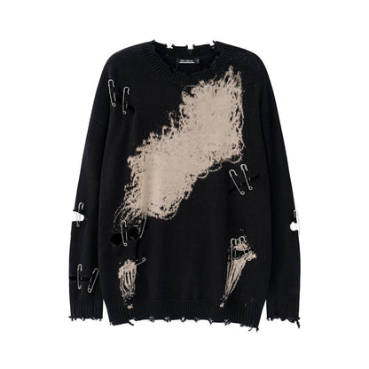 High Street Broken Pin Sweater Tie Dye Knitwear for Men and Women