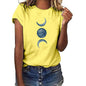 Casual European and American moon print round neck t-shirt