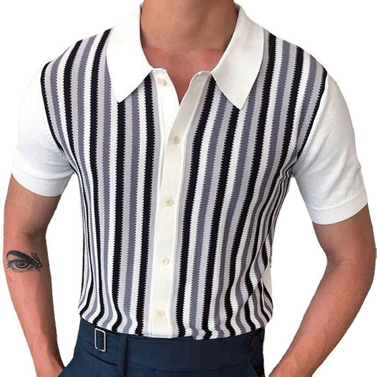 Black and white striped knitwear in contrast color for men