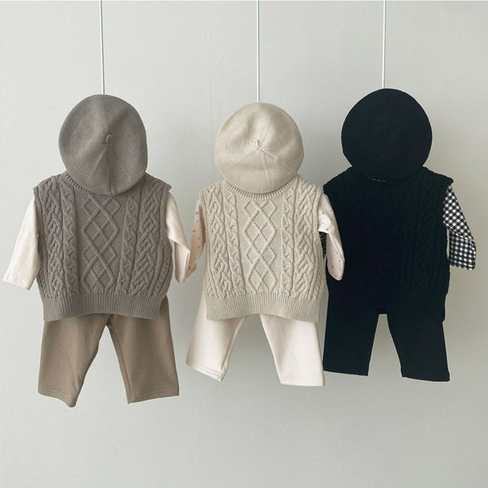 Cotton Vest Coat Solid Tops Knit Waistcoat Toddler Sweater Outerwear 0-3Y