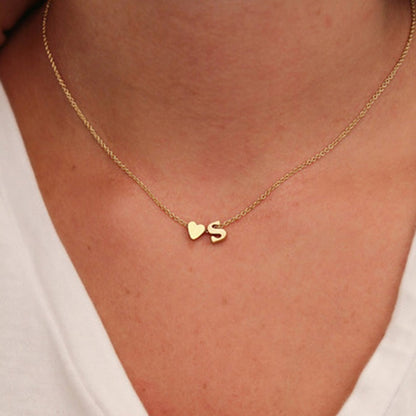 Heart Dainty Initial Necklace Gold Silver