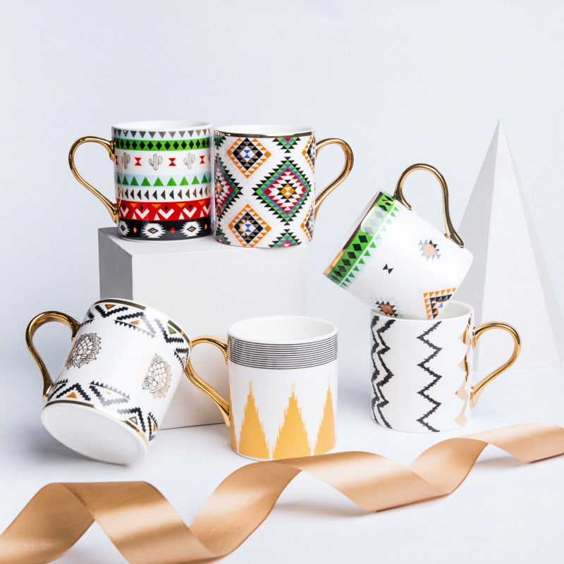 Luxus Gold Totems Mosaik Geometrische Flamingo Keramik Kaffee Becher Kaffee Tasse Gold Frühstück Milch Wasser Tasse Paar Kreative Geschenke