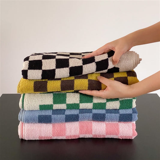 Retro Farbe Passenden Langstapelige Baumwolle Haut-Freundliche Handtuch Schachbrett Plaid Gesicht Bad Handtücher Weichen, Saugfähigen Gesicht Handtuch