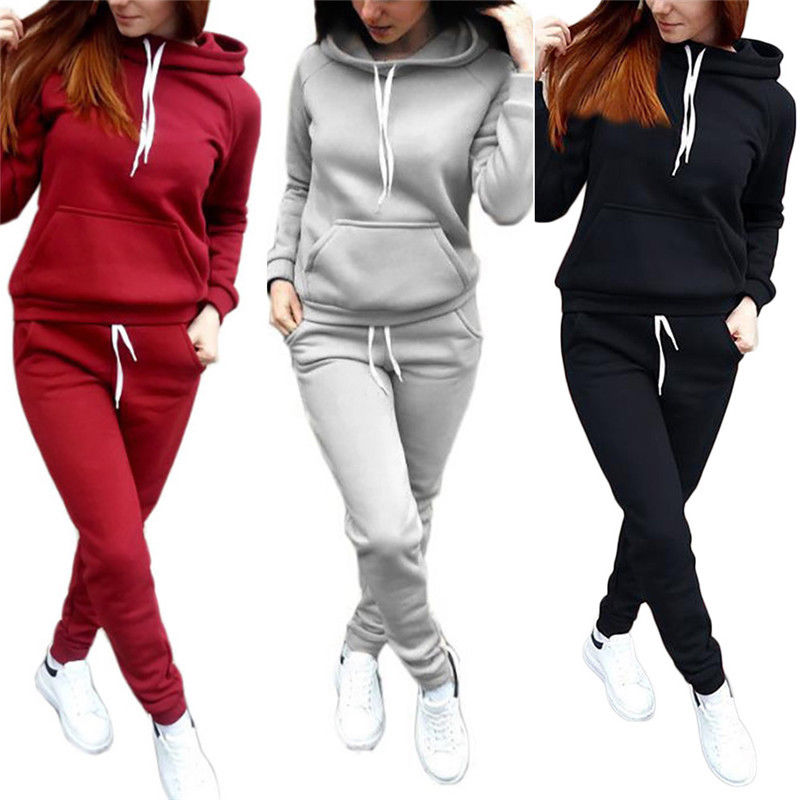 Solide Frauen Trainingsanzug Beiläufige Hoodies Sweatshirt Hose Set Lounge Wear Sport Anzug 2PCS Herbst Winter Kleidung