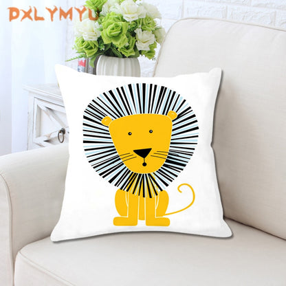 Cartoon Giraffe Lion Elephant Animal Printed White Plush Seat Cushion Throw Pillow 45x45cm Decorative Pillow Cover Kids Room