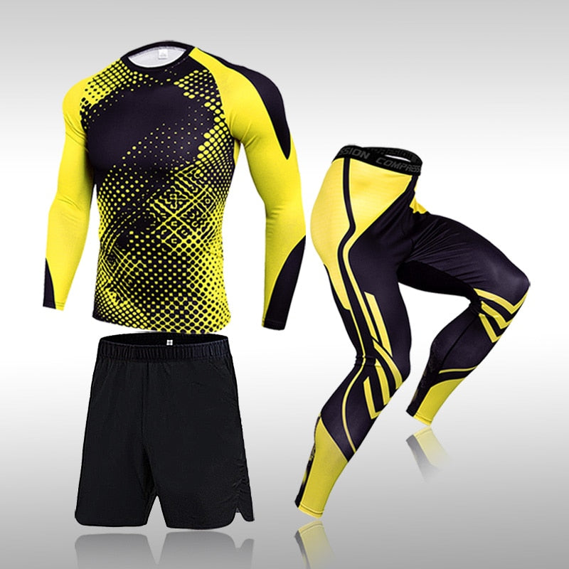 3 Pcs Set Men's Workout Sport Suit Gym Fitness Compression