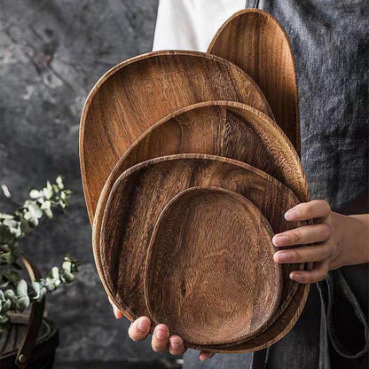 Whole Wood Lovesickness Wood Irregular Oval Solid Wood Pan Plate Fruit Dishes Saucer Tea Tray Dessert Plate Tableware Set