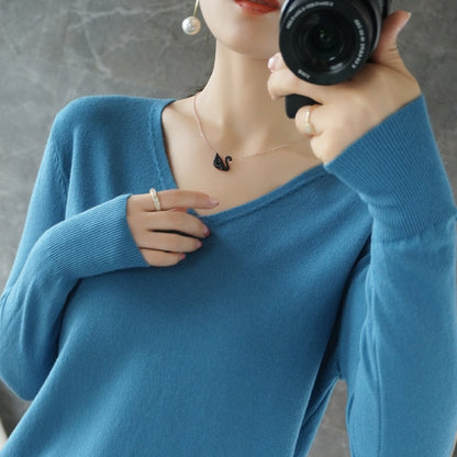 V-neck Knitwear Long Sleeve Loose Cashmere Sweater