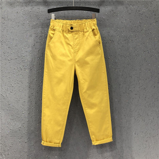Neue Ankunft Sommer Frauen Harem Hosen Alle-abgestimmt Casual Baumwolle Denim Hosen Elastische Taille 6XL Größe Gelb Weiß Jeans d321