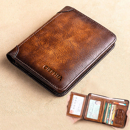 Echtes Leder Rfid Schutz Brieftaschen für Männer Vintage Dünne Kurze Multi Funktion ID Kreditkarte Halter Geld Tasche