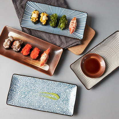 9.8 inch Japanese Dinner Plate Ceramic Sushi Plate Fish Dinner Dishes Rectangle Household Tableware