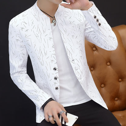 Men's casual collar collar blazer youth handsome trend Slim print blazer