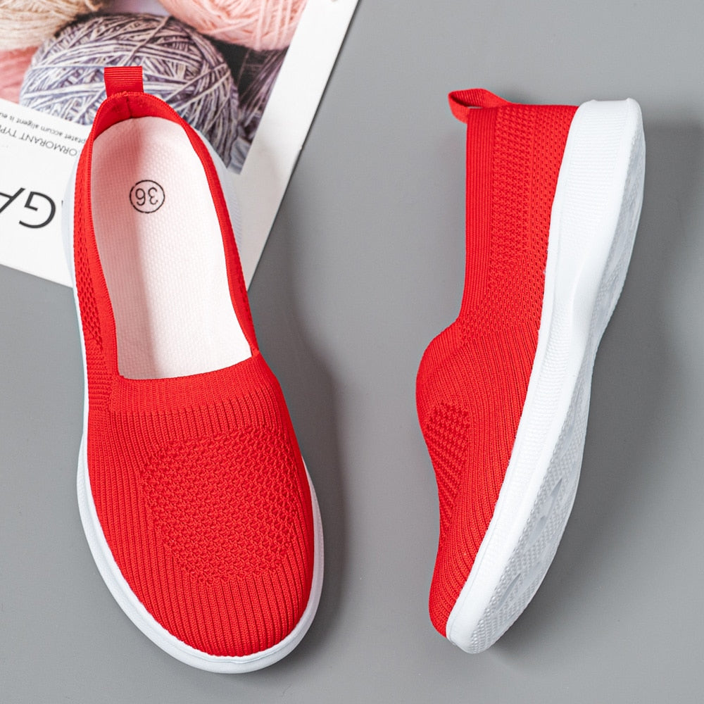 summer women shoes knitted sock ladies sneakers slip on shoes lightweight flats ladies sports shoes plus size slipper plus size