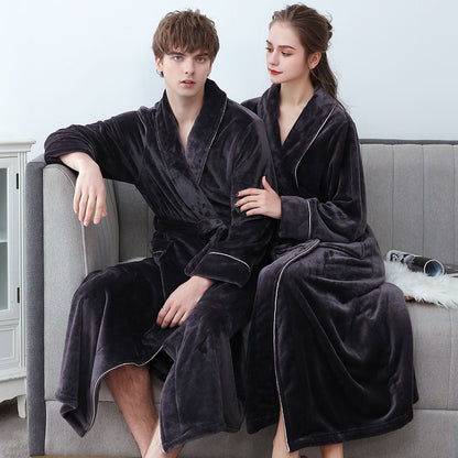 Plus Größe 3XL Männer Robe Winter Flanell Weiche Kimono Kleid Liebhaber Ultra Große Lange Bademantel Nachtwäsche Dicke Warme Frauen Nachtwäsche