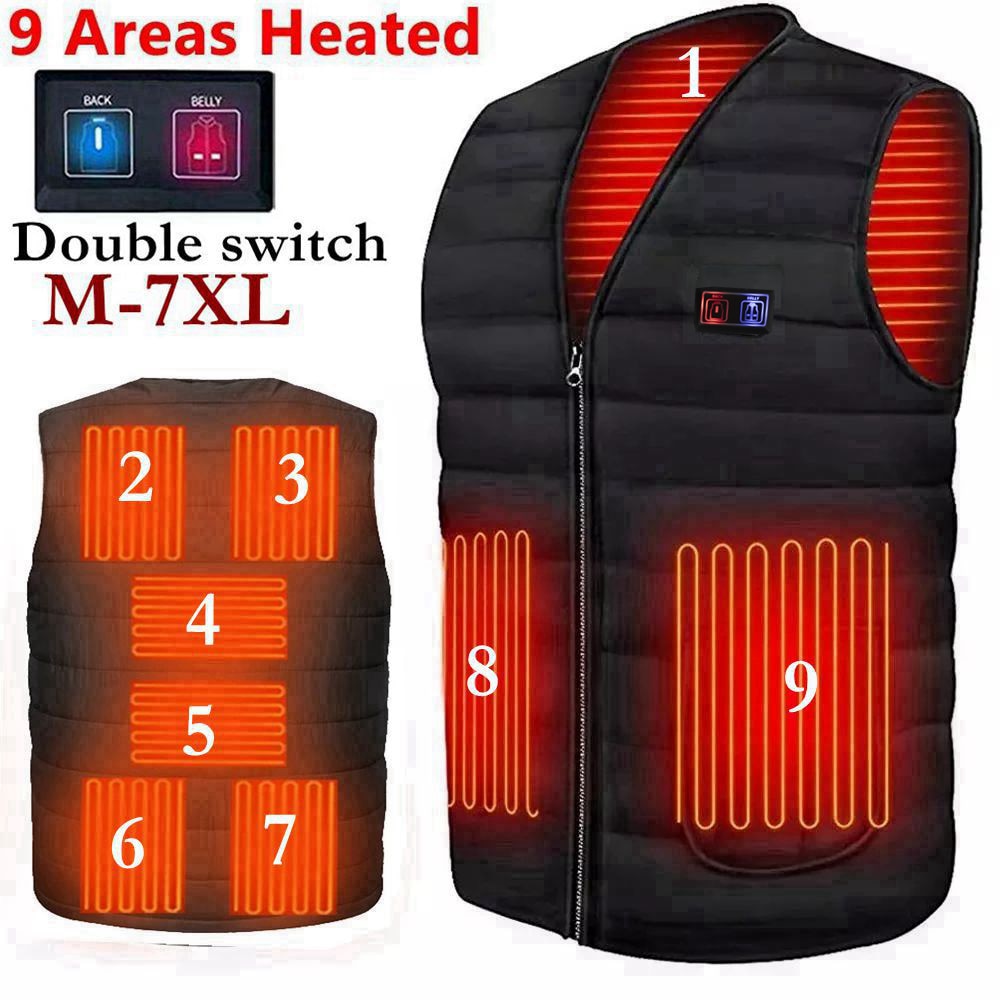 Autumn winter Smart heating Cotton Vest 9 area Heated v-neck