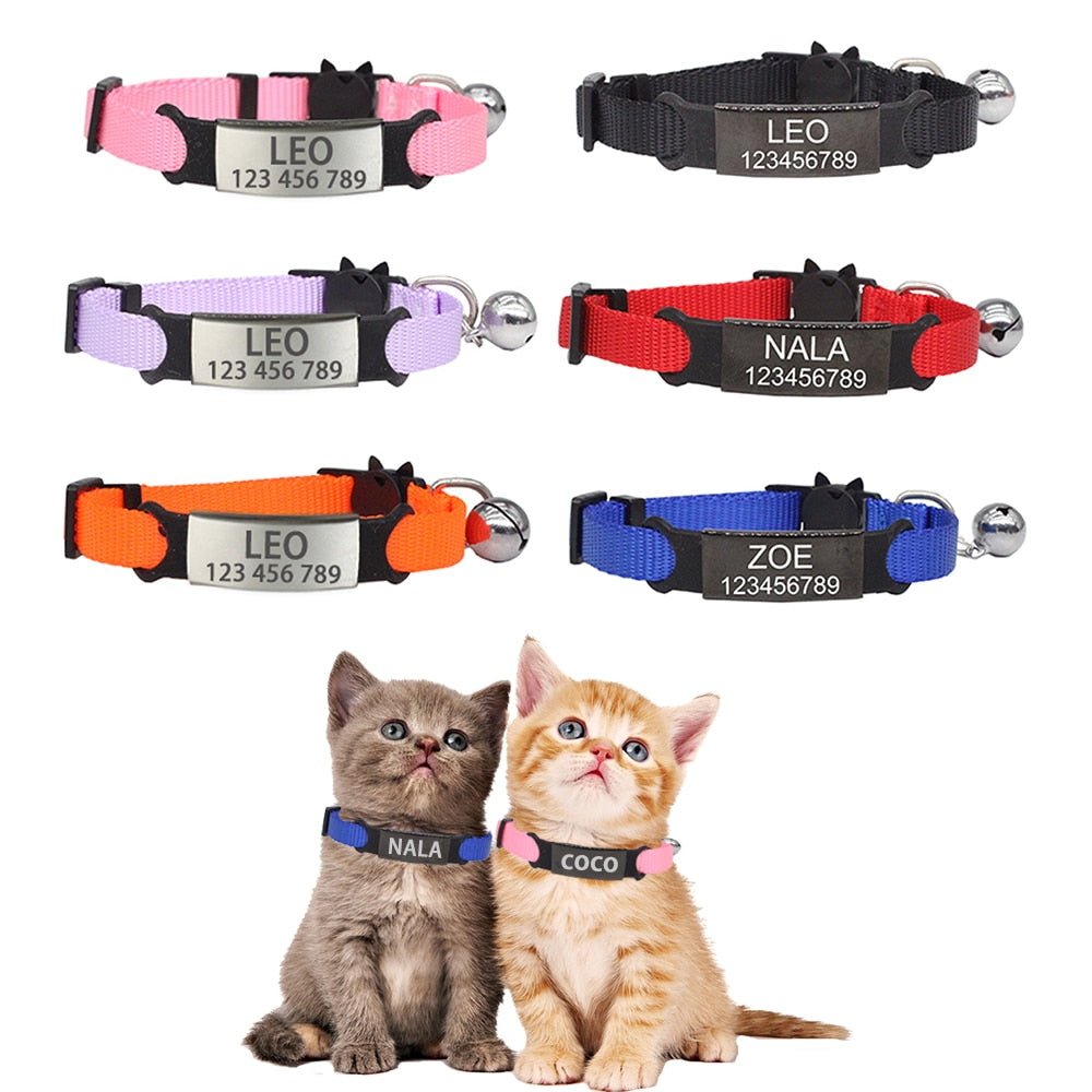 Personalized ID Tag Cat Collar Bell Engraving Safety Breakaway