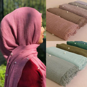 Plain Pleated Cotton Maxi Muslim Hijab Wrap