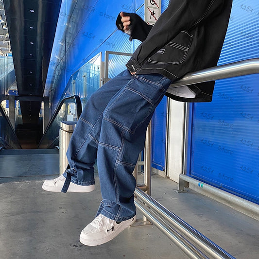Men's Jeans Wide Leg Jeans Loose Straight Baggy Men Jeans Hip Hop Streetwear Skateboard Neutral Jeans Pants Cargo Jeans