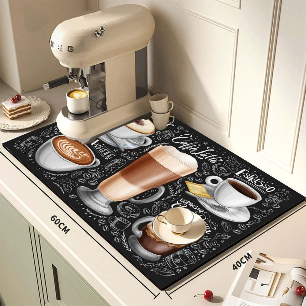 Retro Cafe Design Drain Pad Tableware Coffee Cup Placemat Kitchen Rugs Dish Drainer Absorbent Durable Napa Skin Bathroom Table Mat