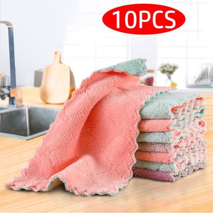 10PCS Mikrofaser Handtuch Saugfähigen Küche Reinigung Tuch Nicht-stick Öl Schüssel Handtuch Lumpen Servietten Geschirr Haushalt Reinigung Handtuch