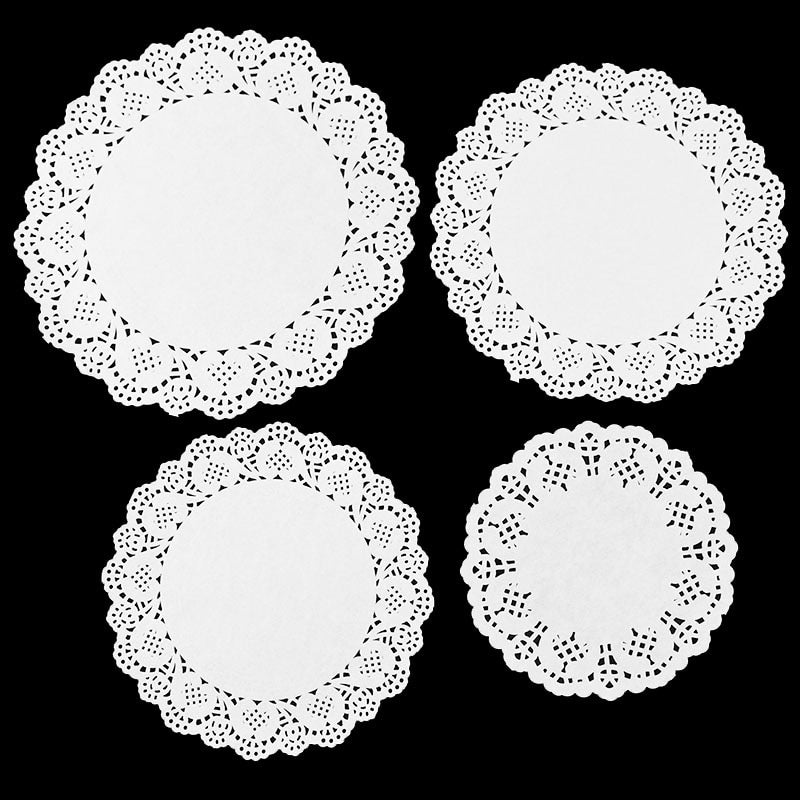 100pcs White Round Paper Doilies Lace Placemats for Tables Wedding Christmas Birthday Party Cake Placemat Table Decoration