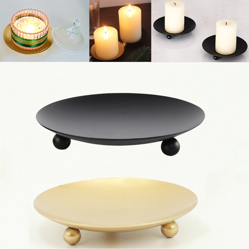 Iron Black Gold Plated Candle Holder Pillar Metal Plate for Wedding Party Festival Candlestick Holder Art Gift Home Decoration