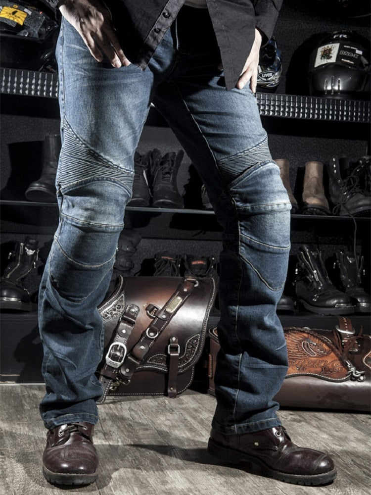 Men's Black Biker Jeans Motorcycle Denim Pants Male Stretch Original Trousers Off-road Pants Protective Clothing 4xl Plus Size