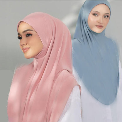 H124 plain big size muslim hijab with chin part top quality Hijab