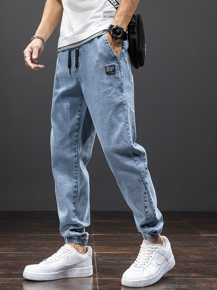 Spring Summer Black Blue Cargo Jeans Men Streetwear Denim Joggers Pants Men Baggy Harem Jean Trousers Plus Size 6XL 7XL 8XL